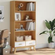 Dawlish Wooden Bookcase With 2 Drawers In White And Brown