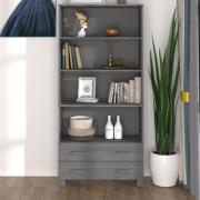 Hull Wooden Bookcase Wide With 2 Drawers In Dark Grey