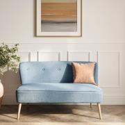 Beau Fabric 2 Seater Sofa With Wooden Legs In Blue