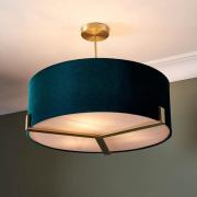 Hayfield 3 Light Rich Green Velvet Shade Pendant Light In Brass