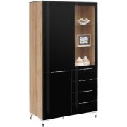 Solna Wooden Display Cabinet With Black Glass Fronts In Oak