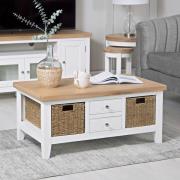 Elkin Wooden Coffee Table With 4 Drawers In Oak And White