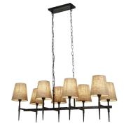 Gothic 8 Light Natural Fabric Shade Bar Pendant Light In Black