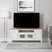 Elkin Wooden TV Stand With 4 Doors In Oak And White