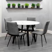 Frisco Marble Effect Dining Table Round With 4 Grey Chairs