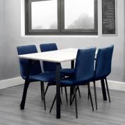 Frisco Marble Effect Dining Table Small With 4 Blue Chairs