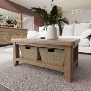 Hants Wooden Coffee Table With Wicker Baskets In Smoked Oak