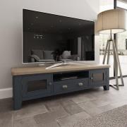 Hants Wooden TV Stand With 2 Doors 1 Drawer In Oak And Blue