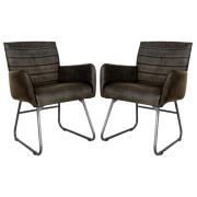 Granby Dark Grey Leather Dining Chairs With Metal Legs In Pair