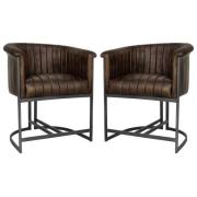 Elkhart Brown Leather Dining Chairs With Metal Legs In Pair