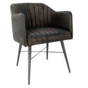 Fraser Leather Dining Chair With Metal Legs In Dark Grey