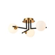 Batley 3 Light Glass Shade Flush Light In Black And Brass