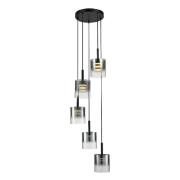 Roundhay 5 Light Smoked Glass Shade Pendant Light In Black