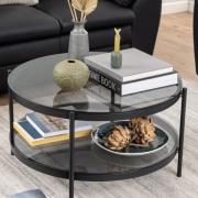 Bryan Smoked Glass Coffee Table Round With Black Metal Frame