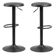 Flint Black Leather Bar Stools With Metal Base In Pair