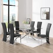 Daytona Large Glass Dining Table With 6 Ravenna Black Chairs