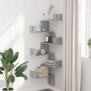 Ruston Wooden Corner Wall Shelf With 6 Shelves In Grey Sonoma