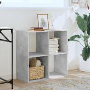 Gilford Wooden Bookcase With 4 Compartments In Concrete Grey