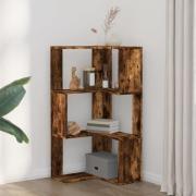 Garner Wooden Corner Bookcase With 3 Shelves In Smoked Oak