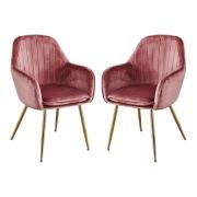 Lewes Velvet Vintage Pink Dining Chairs With Gold Legs In Pair