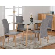 Madrid Clear Glass Dining Table With 4 Grey Fabric Chairs