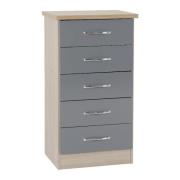 Mark Wooden Chest Of 5 Drawers With Grey Gloss Front In Oak