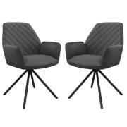 Lacey Grey Leather Dining Chairs With Black Legs In Pair