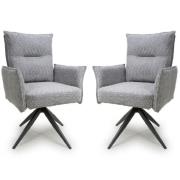 Barre Light Grey Fabric Dining Chairs With Black Legs In Pair