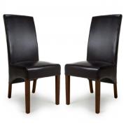 Kanata Dark Brown Leather Dining Chairs With Wooden Legs In Pair