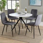 Arta Round White Wooden Dining Table 4 Dark Grey Straight Chairs