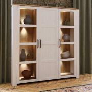 Bemidji LED Wooden Display Cabinet With 3 Doors In White And Oak