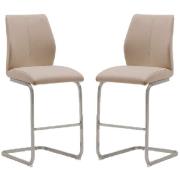 Ithaca Taupe Faux Leather Bar Stools With Chrome Base In Pair