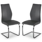 Ithaca Grey Faux Leather Dining Chairs With Chrome Base In Pair