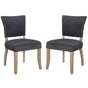 Dothan Dark Grey Velvet Dining Chairs With Oak Legs In Pair