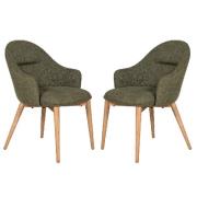 Edmonton Green Fabric Dining Chairs With Oak Legs In Pair