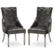 Enmore Charcoal Velvet Dining Chairs With Chrome Legs In Pair