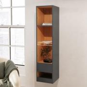 Langley Tall Wooden Shelving Unit In Anthracite And Oak With LED