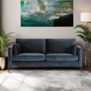 Waleska Fabric 3 Seater Sofa With Black Legs In Navy