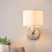 Deland White Fabric Shade Wall Light In Matt Nickel