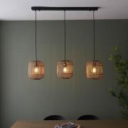 Murray 3 Light Natural Wood Pendant Ceiling Light In Matt Black