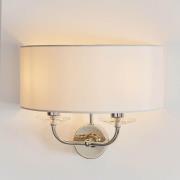 Newton 2 Light Vintage White Fabric Wall Light In Bright Nickel