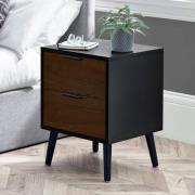 Akron Wooden Bedside Cabinet With 2 Drawers In Walnut And Black