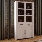 Bogota Wooden Display Cabinet With 4 Doors 1 Drawer In White Oak