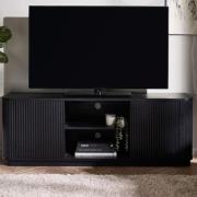 Laurel Fluted Wooden TV Stand With 2 Doors In Matt Black