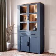 Bogota Wooden Display Cabinet 4 Doors In Oak And Navy With LED