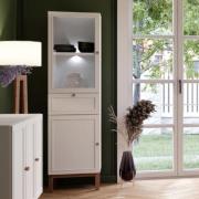 Waldorf Display Cabinet 1 Drawer In Light Grey Oak With LED