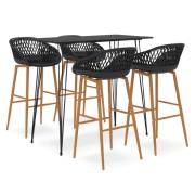 Pullman Black Wooden Bar Table With 4 Metal Stools In Oak