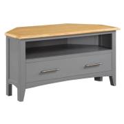 Roswell Wooden TV Stand Corner With 1 Drawer In Mid Oak And Grey