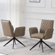 Elkin Taupe PU Leather Dining Chairs With Metal Legs In Pair
