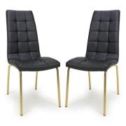 Justin Black Faux Leather Dining Chairs With Gold Legs In Pair